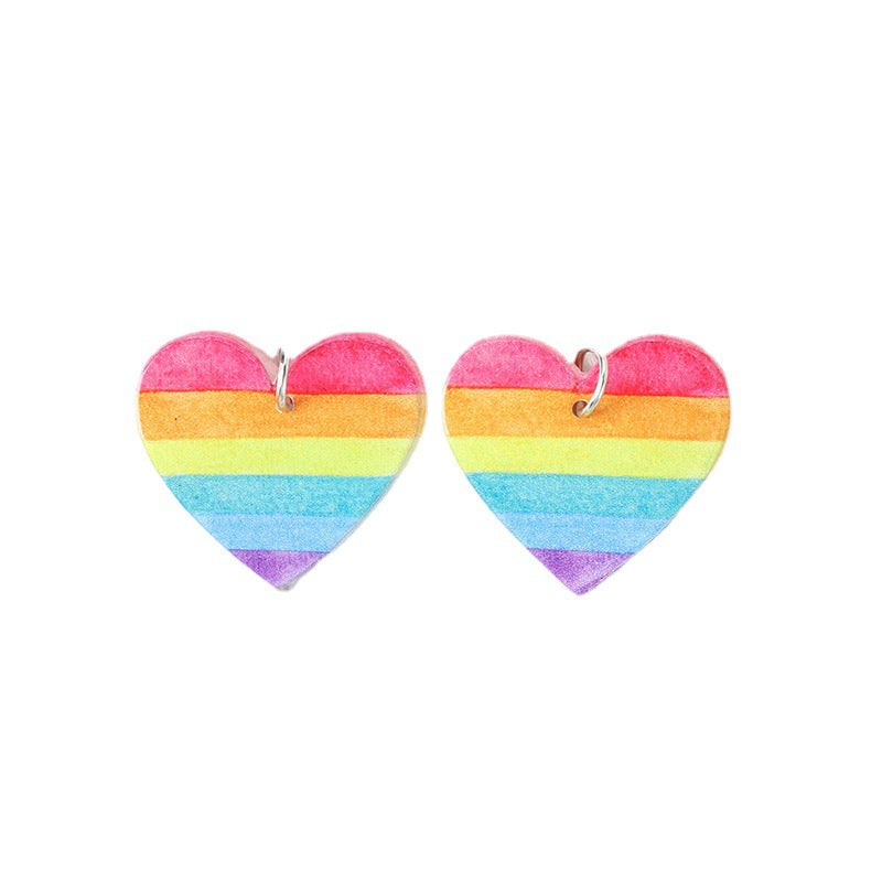 Wholesale 10pcs Acrylic Rainbow Heart DIY Earrings Keychain Accessories